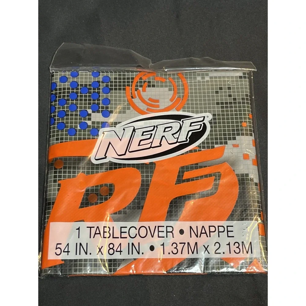 NERF Party Supplies Lot: 2 Plastic Tablecovers & 1 Pack of 4 Arm Sleeves Blaster